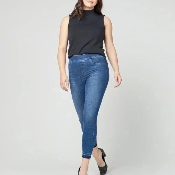 SPANX Distressed Ankle Skinny Jeans, Medium Wash - Picture 1 of 8